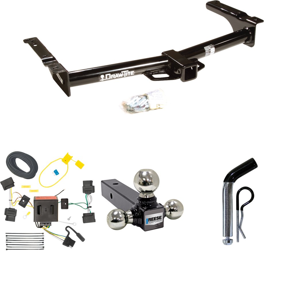 Fits 2009-2012 Ford E-150 Econoline Trailer Hitch Tow PKG w/ 4-Flat Wiring + Triple Ball Ball Mount 1-7/8" & 2" & 2-5/16" Trailer Balls + Pin/Clip (For (Prepped Class II Tow Package) Models) By Draw-Tite