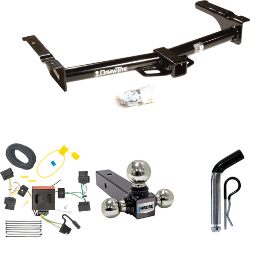 Fits 2009-2012 Ford E-150 Econoline Trailer Hitch Tow PKG w/ 4-Flat Wiring + Triple Ball Ball Mount 1-7/8" & 2" & 2-5/16" Trailer Balls + Pin/Clip (For (Prepped Class II Tow Package) Models) By Draw-Tite