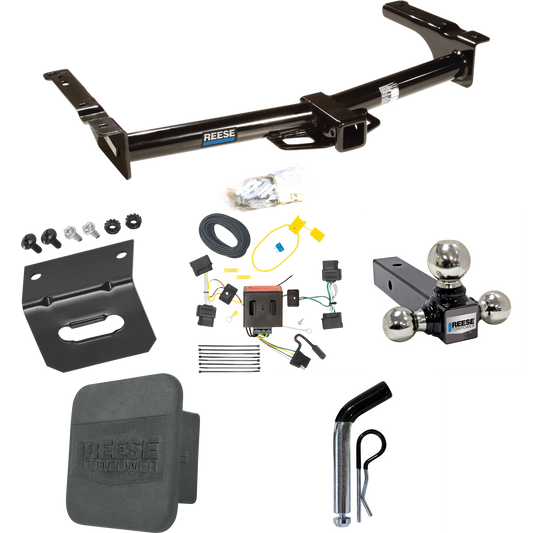 Fits 2009-2012 Ford E-250 Econoline Trailer Hitch Tow PKG w/ 4-Flat Wiring + Triple Ball Ball Mount 1-7/8" & 2" & 2-5/16" Trailer Balls + Pin/Clip + Wiring Bracket + Hitch Cover (For (Prepped Class II Tow Package) Models) By Reese Towpower