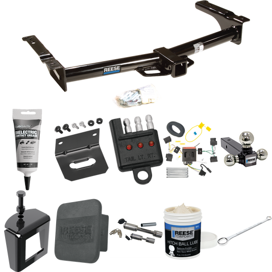 Fits 2008-2014 Ford E-150 Econoline Trailer Hitch Tow PKG w/ 4-Flat Wiring + Triple Ball Ball Mount 1-7/8" & 2" & 2-5/16" Trailer Balls + Wiring Bracket + Hitch Cover + Dual Hitch & Coupler Locks + Wiring Tester + Ball Lube + Electric Grease + Ball W