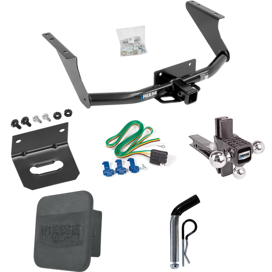 Fits 2011-2018 RAM 1500 Trailer Hitch Tow PKG w/ 4-Flat Wiring Harness + Adjustable Drop Rise Triple Ball Ball Mount 1-7/8" & 2" & 2-5/16" Trailer Balls + Pin/Clip + Hitch Cover + Wiring Bracket By Reese Towpower