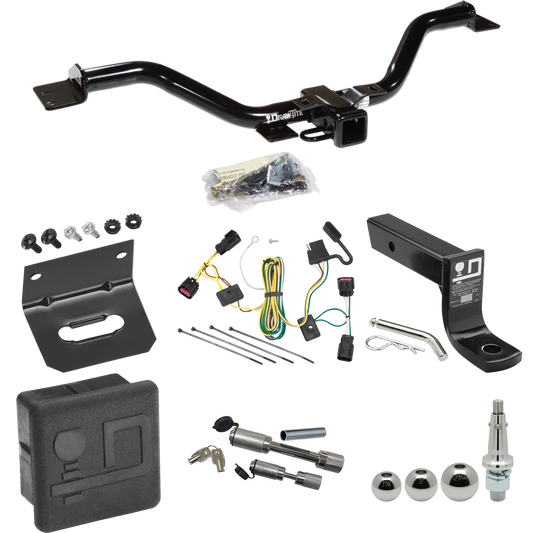 Fits 2009-2012 Chevrolet Traverse Trailer Hitch Tow PKG w/ 4-Flat Wiring + Ball Mount w/ 4" Drop + Interchangeable Ball 1-7/8" & 2" & 2-5/16" + Wiring Bracket + Dual Hitch & Coupler Locks + Hitch Cover By Draw-Tite