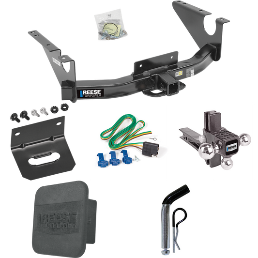 Fits 2011-2018 RAM 1500 Trailer Hitch Tow PKG w/ 4-Flat Wiring Harness + Adjustable Drop Rise Triple Ball Ball Mount 1-7/8" & 2" & 2-5/16" Trailer Balls + Pin/Clip + Hitch Cover + Wiring Bracket By Reese Towpower