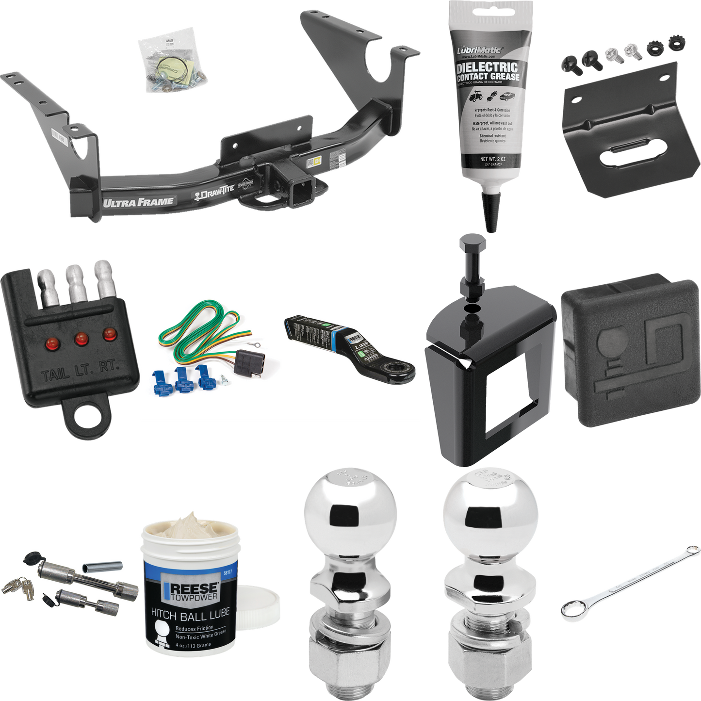 Fits 2019-2023 RAM 1500 Classic Trailer Hitch Tow PKG w/ 4-Flat Wiring Harness + Ball Mount w/ 2" Drop + Dual Hitch & Coupler Locks + 2" Ball + 2-5/16" Ball + Hitch Cover + Wiring Bracket + Wiring Tester + Ball Lube + Electric Grease + Ball Wrench +