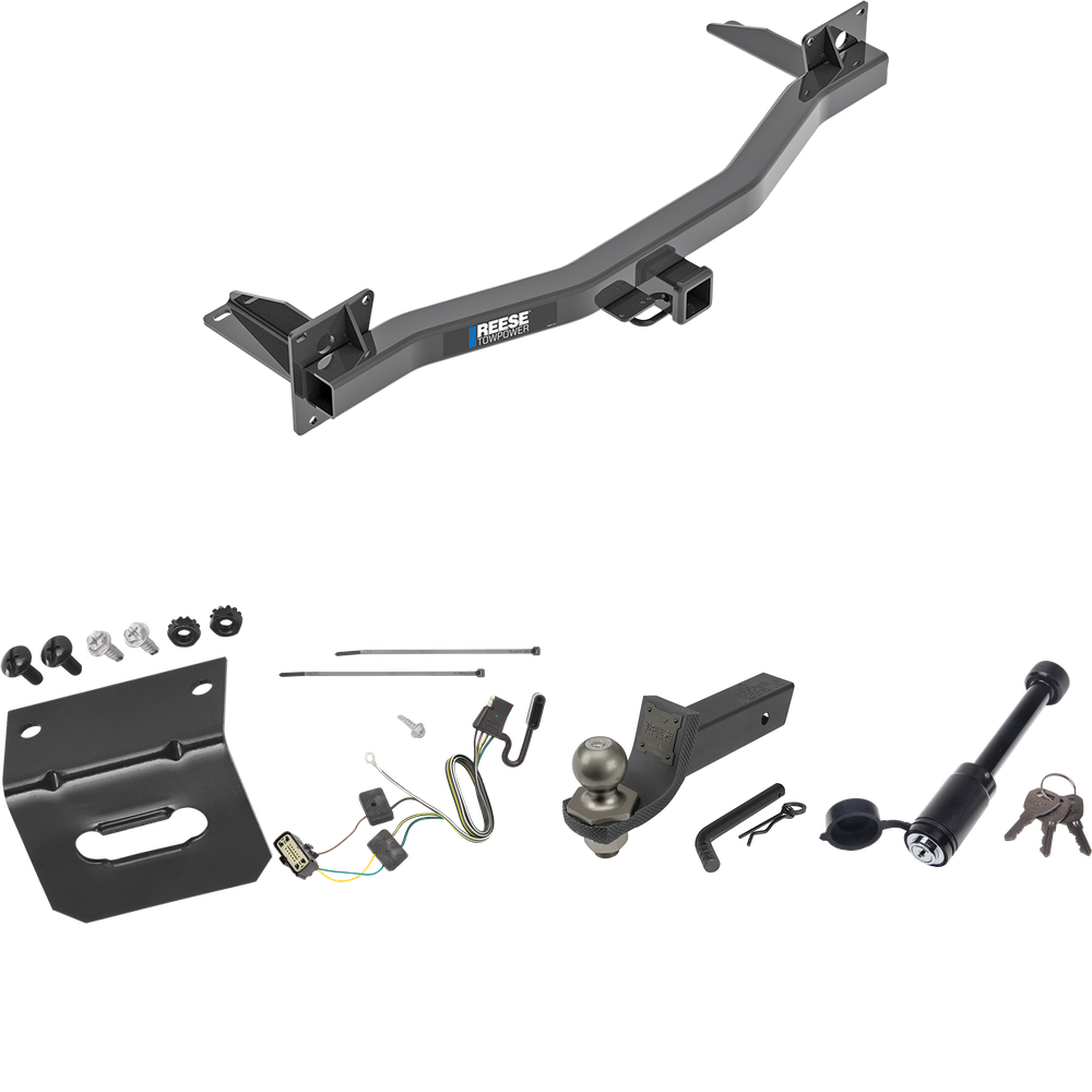 Fits 2018-2023 Buick Enclave Trailer Hitch Tow PKG w/ 4-Flat Wiring + Interlock Tactical Starter Kit w/ 2" Drop & 2" Ball + Tactical Dogbone Lock + Wiring Bracket By Reese Towpower