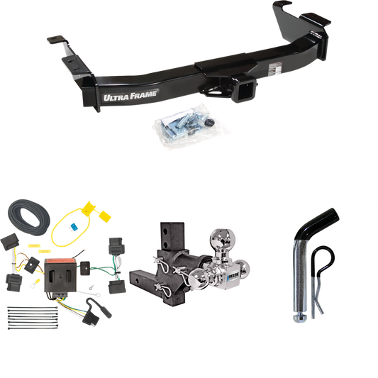 Fits 2008-2014 Ford E-150 Econoline Trailer Hitch Tow PKG w/ 4-Flat Wiring Harness + Adjustable Drop Rise Triple Ball Ball Mount 1-7/8" & 2" & 2-5/16" Trailer Balls + Pin/Clip By Draw-Tite