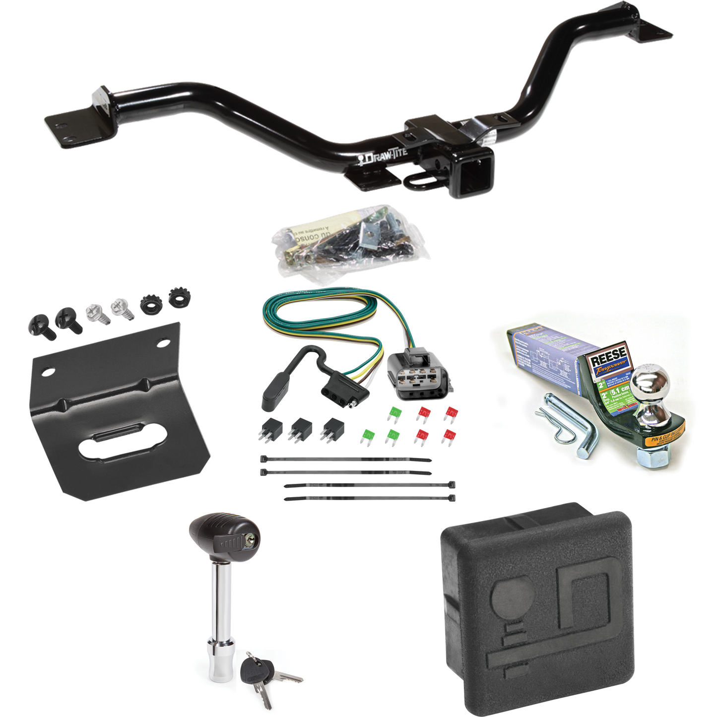 Fits 2017-2017 GMC Acadia Limited Trailer Hitch Tow PKG w/ 4-Flat Wiring + Starter Kit Ball Mount w/ 2" Drop & 1-7/8" Ball + Wiring Bracket + Hitch Lock + Hitch Cover By Draw-Tite