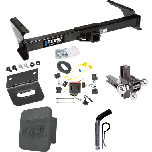 Fits 2009-2012 Ford E-250 Econoline Trailer Hitch Tow PKG w/ 4-Flat Wiring Harness + Adjustable Drop Rise Triple Ball Ball Mount 1-7/8" & 2" & 2-5/16" Trailer Balls + Pin/Clip + Hitch Cover + Wiring Bracket (For (Prepped Class II Tow Package) Models)