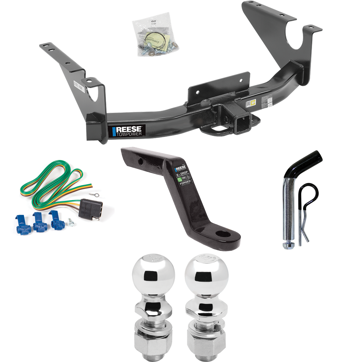 Fits 2011-2018 RAM 1500 Trailer Hitch Tow PKG w/ 4-Flat Wiring Harness + Ball Mount w/ 6" Drop + Pin/Clip + 2" Ball + 2-5/16" Ball By Reese Towpower