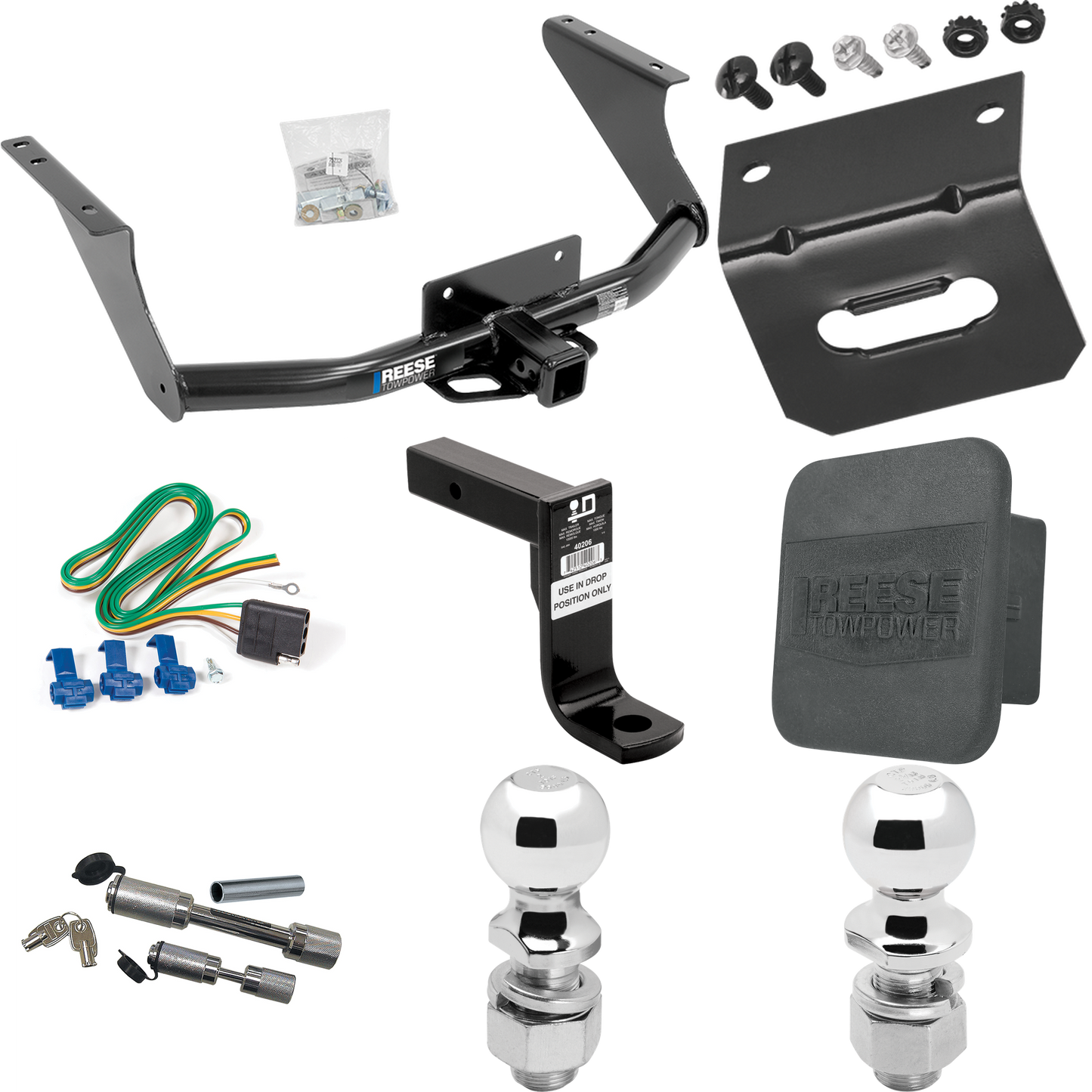 Fits 2019-2023 RAM 1500 Classic Trailer Hitch Tow PKG w/ 4-Flat Wiring Harness + Ball Mount w/ 8" Drop + Dual Hitch & Coupler Locks + 2" Ball + 2-5/16" Ball + Hitch Cover + Wiring Bracket By Reese Towpower