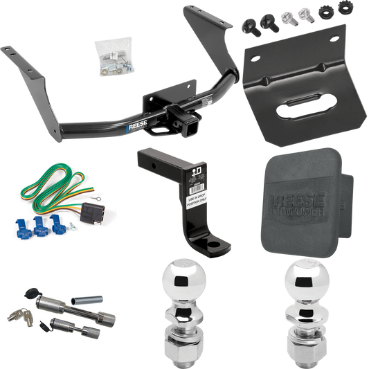 Fits 2019-2023 RAM 1500 Classic Trailer Hitch Tow PKG w/ 4-Flat Wiring Harness + Ball Mount w/ 8" Drop + Dual Hitch & Coupler Locks + 2" Ball + 2-5/16" Ball + Hitch Cover + Wiring Bracket By Reese Towpower