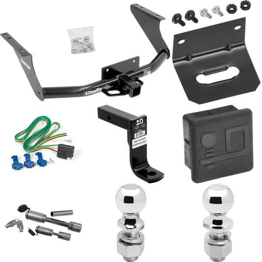 Fits 2011-2018 RAM 1500 Trailer Hitch Tow PKG w/ 4-Flat Wiring Harness + Ball Mount w/ 8" Drop + Dual Hitch & Coupler Locks + 2" Ball + 2-5/16" Ball + Hitch Cover + Wiring Bracket By Draw-Tite