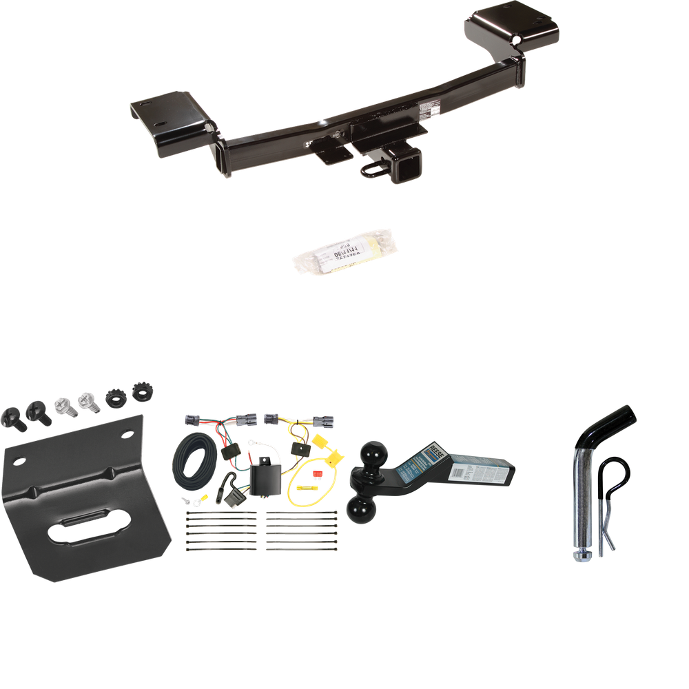 Fits 2010-2015 Hyundai Tucson Trailer Hitch Tow PKG w/ 4-Flat Wiring Harness + Dual Ball Ball Mount 2" & 2-5/16" Trailer Balls + Pin/Clip +  Wiring Bracket By Draw-Tite