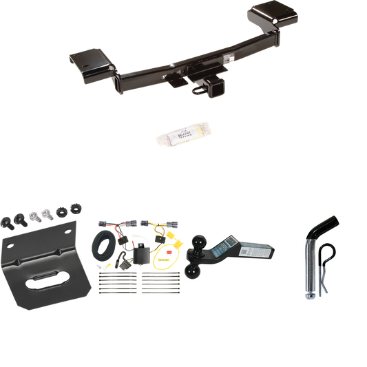 Fits 2010-2015 Hyundai Tucson Trailer Hitch Tow PKG w/ 4-Flat Wiring Harness + Dual Ball Ball Mount 2" & 2-5/16" Trailer Balls + Pin/Clip +  Wiring Bracket By Draw-Tite