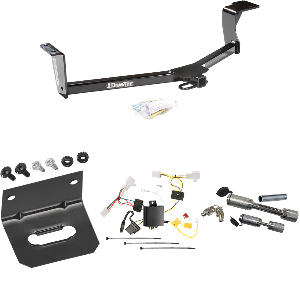 Fits 2010-2015 Toyota Prius Trailer Hitch Tow PKG w/ 4-Flat Wiring Harness + Wiring Bracket + Dual Hitch & Coupler Locks (Excludes: w/Plug-In Model Models) By Draw-Tite