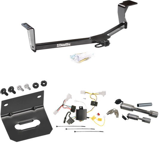 Fits 2010-2015 Toyota Prius Trailer Hitch Tow PKG w/ 4-Flat Wiring Harness + Wiring Bracket + Dual Hitch & Coupler Locks (Excludes: w/Plug-In Model Models) By Draw-Tite