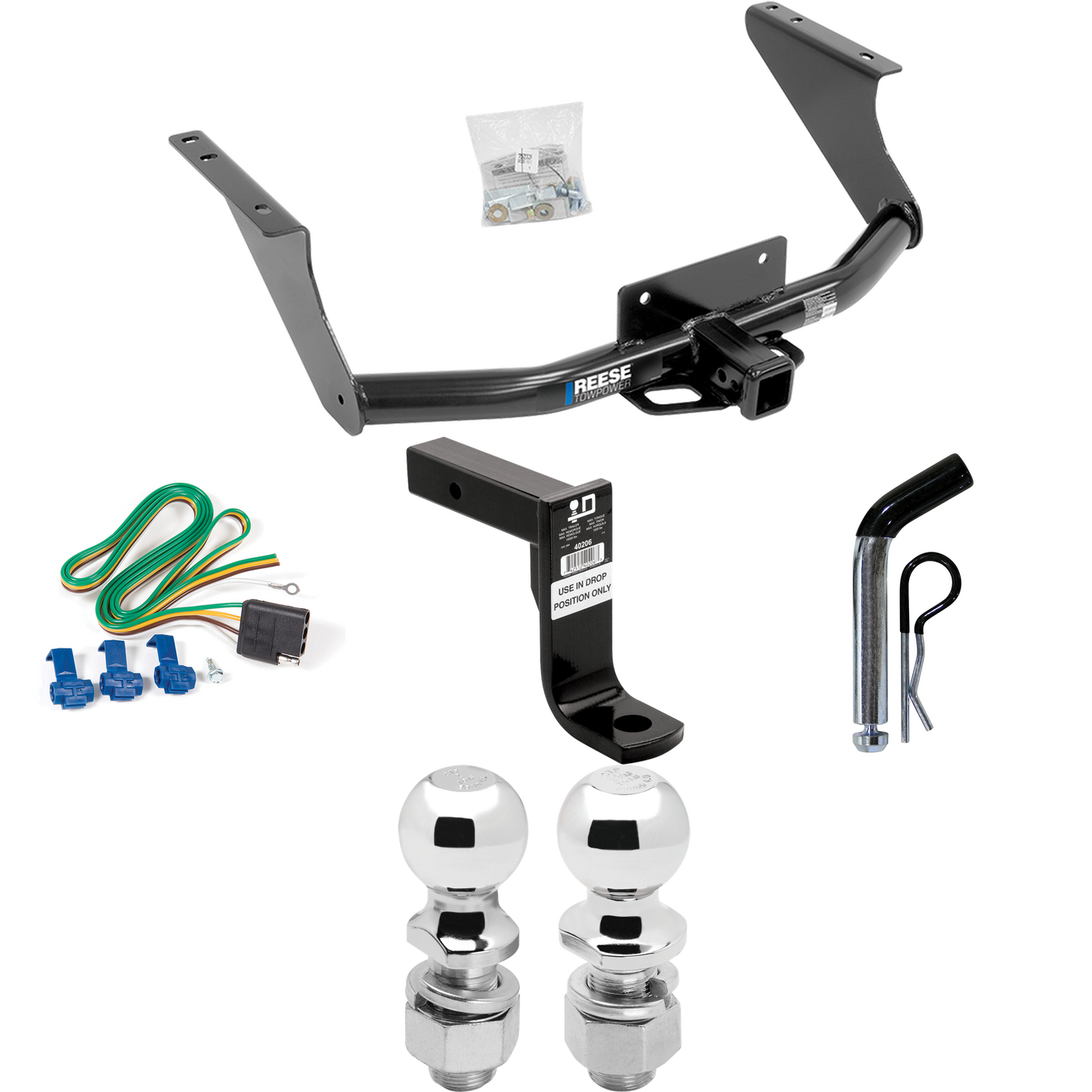 Fits 2019-2023 RAM 1500 Classic Trailer Hitch Tow PKG w/ 4-Flat Wiring Harness + Ball Mount w/ 8" Drop + Pin/Clip + 2" Ball + 2-5/16" Ball By Reese Towpower