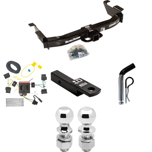 Fits 2008-2014 Ford E-350 Econoline Super Duty Trailer Hitch Tow PKG w/ 4-Flat Wiring Harness + Ball Mount w/ 2" Drop + Pin/Clip + 2" Ball + 2-5/16" Ball By Draw-Tite