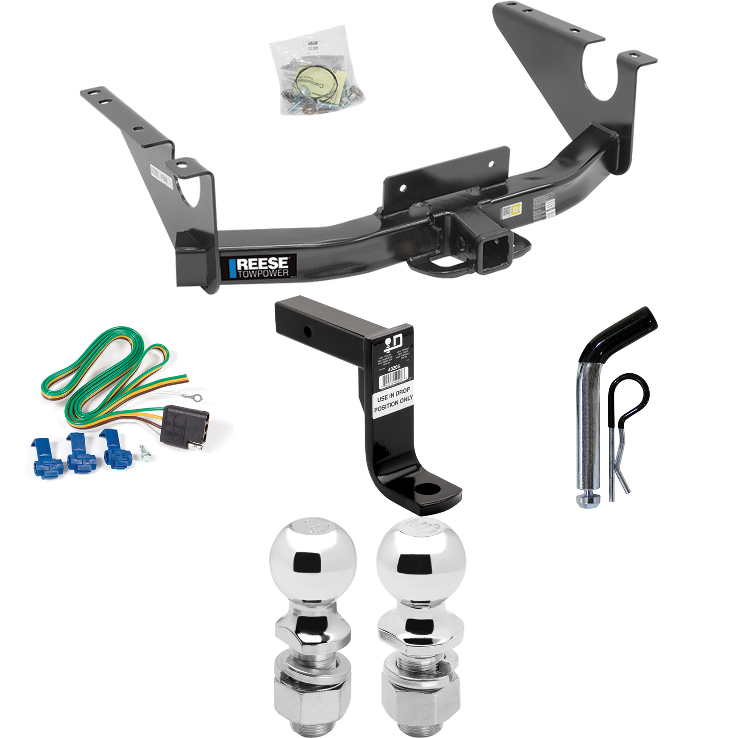 Fits 2019-2023 RAM 1500 Classic Trailer Hitch Tow PKG w/ 4-Flat Wiring Harness + Ball Mount w/ 8" Drop + Pin/Clip + 2" Ball + 2-5/16" Ball By Reese Towpower