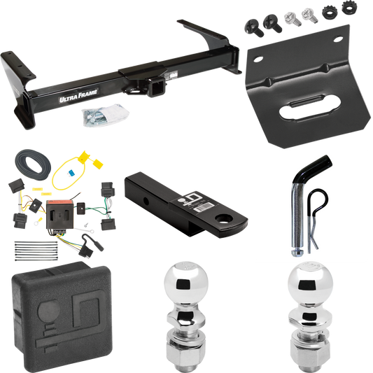 Fits 2008-2014 Ford E-350 Econoline Super Duty Trailer Hitch Tow PKG w/ 4-Flat Wiring Harness + Ball Mount w/ 2" Drop + Pin/Clip + 2" Ball + 2-5/16" Ball + Hitch Cover + Wiring Bracket By Draw-Tite