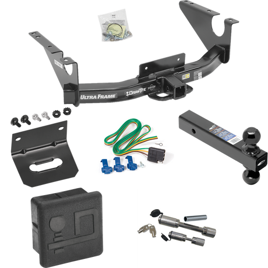 Fits 2011-2018 RAM 1500 Trailer Hitch Tow PKG w/ 4-Flat Wiring Harness + Dual Ball Ball Mount 2" & 2-5/16" Trailer Balls + Dual Hitch & Coupler Locks + Hitch Cover + Wiring Bracket By Draw-Tite