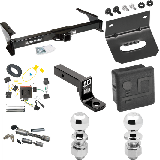 Fits 2009-2012 Ford E-350 Econoline Super Duty Trailer Hitch Tow PKG w/ 4-Flat Wiring Harness + Ball Mount w/ 4" Drop + Dual Hitch & Coupler Locks + 2" Ball + 2-5/16" Ball + Hitch Cover + Wiring Bracket (For (Prepped Class II Tow Package) Models) By