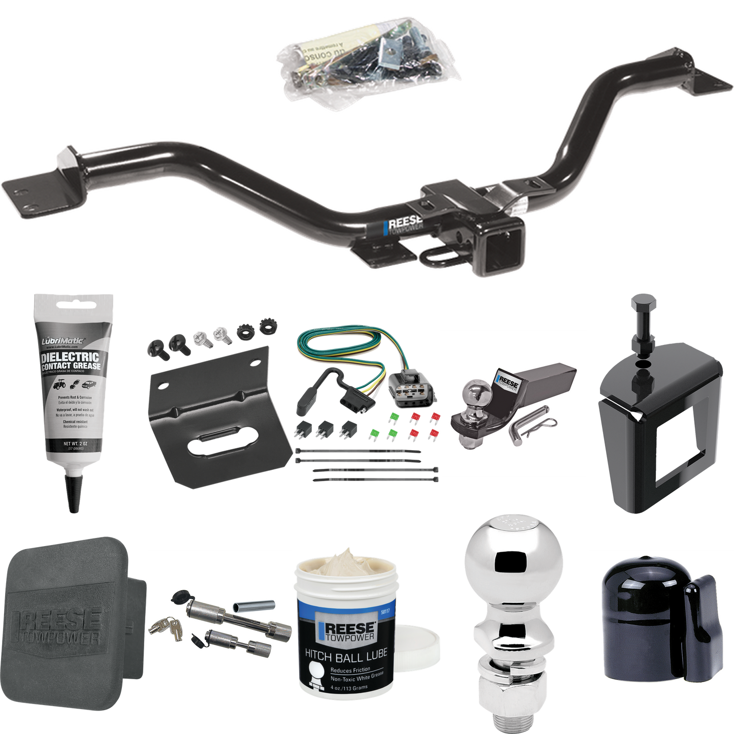 Fits 2013-2016 GMC Acadia Trailer Hitch Tow PKG w/ 4-Flat Wiring + Starter Kit Ball Mount w/ 2" Drop & 2" Ball + 2-5/16" Ball + Wiring Bracket + Dual Hitch & Coupler Locks + Hitch Cover + Wiring Tester + Ball Lube +Electric Grease + Ball Wrench + Ant