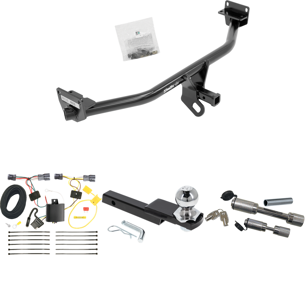 Fits 2016-2018 Hyundai Tucson Trailer Hitch Tow PKG w/ 4-Flat Wiring Harness + Interlock Starter Kit w/ 2" Ball 1-1/4" Drop 3/4" Rise + Dual Hitch & Coupler Locks By Draw-Tite