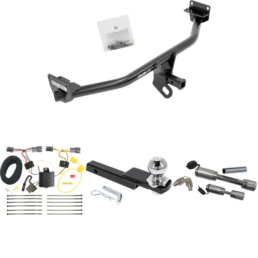 Fits 2016-2018 Hyundai Tucson Trailer Hitch Tow PKG w/ 4-Flat Wiring Harness + Interlock Starter Kit w/ 2" Ball 1-1/4" Drop 3/4" Rise + Dual Hitch & Coupler Locks By Draw-Tite