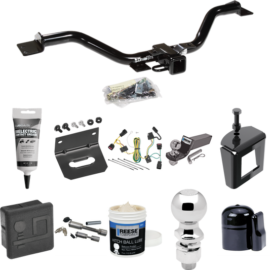 Fits 2009-2012 Chevrolet Traverse Trailer Hitch Tow PKG w/ 4-Flat Wiring + Starter Kit Ball Mount w/ 2" Drop & 2" Ball + 2-5/16" Ball + Wiring Bracket + Dual Hitch & Coupler Locks + Hitch Cover + Wiring Tester + Ball Lube +Electric Grease + Ball Wren