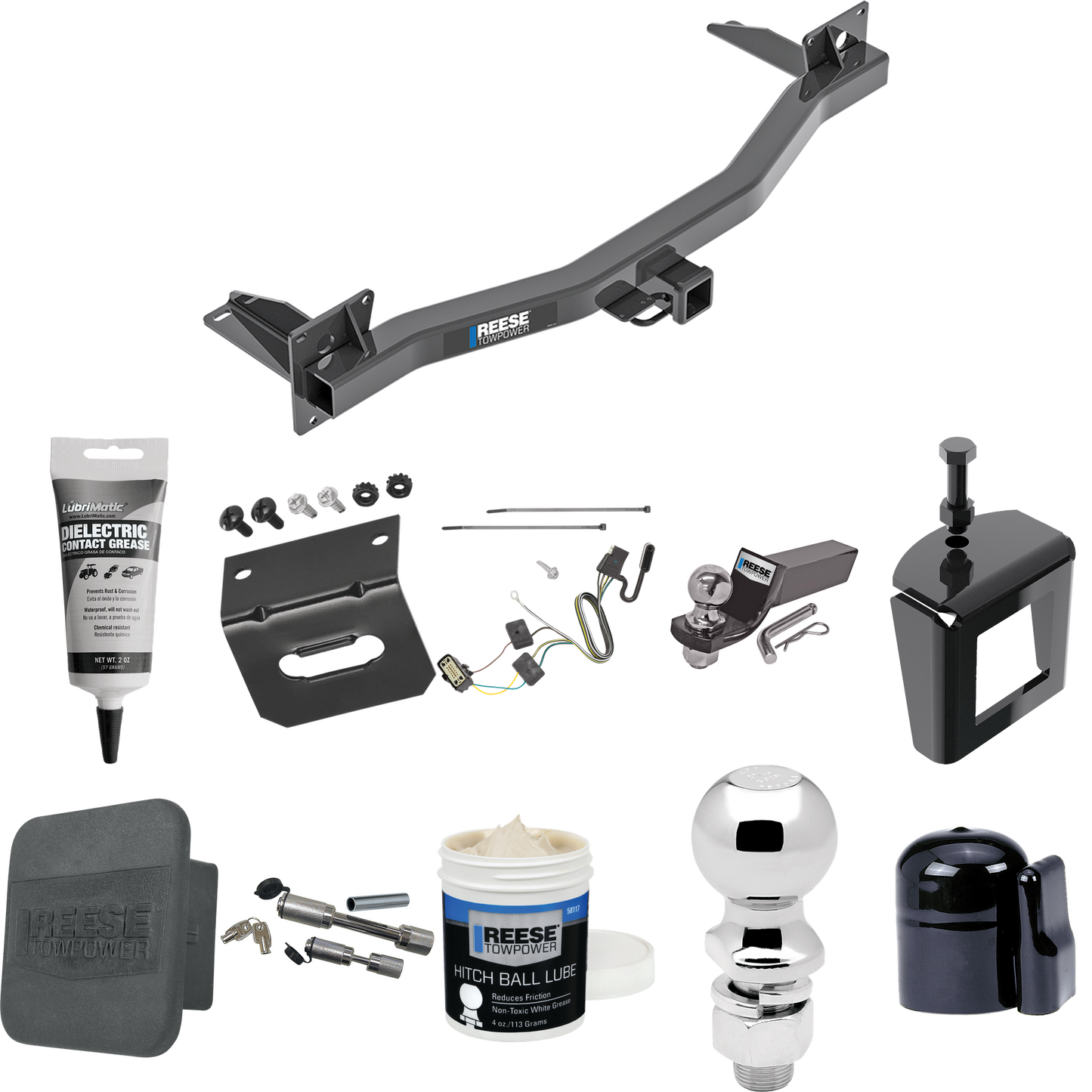 Fits 2018-2023 Chevrolet Traverse Trailer Hitch Tow PKG w/ 4-Flat Wiring + Starter Kit Ball Mount w/ 2" Drop & 2" Ball + 2-5/16" Ball + Wiring Bracket + Dual Hitch & Coupler Locks + Hitch Cover + Wiring Tester + Ball Lube +Electric Grease + Ball Wren