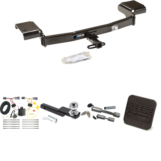 Fits 2010-2015 Hyundai Tucson Trailer Hitch Tow PKG w/ 4-Flat Wiring Harness + Interlock Starter Kit w/ 2" Ball 1-1/4" Drop 3/4" Rise + Hitch Cover + Dual Hitch & Coupler Locks By Reese Towpower