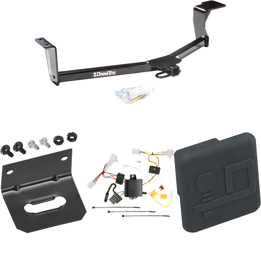 Fits 2010-2015 Toyota Prius Trailer Hitch Tow PKG w/ 4-Flat Wiring Harness + Hitch Cover (Excludes: w/Plug-In Model Models) By Draw-Tite