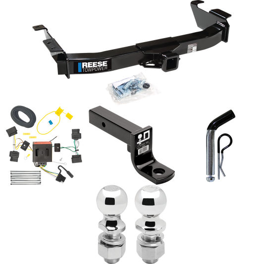 Fits 2009-2012 Ford E-350 Econoline Super Duty Trailer Hitch Tow PKG w/ 4-Flat Wiring Harness + Ball Mount w/ 4" Drop + Pin/Clip + 2" Ball + 2-5/16" Ball (For (Prepped Class II Tow Package) Models) By Reese Towpower