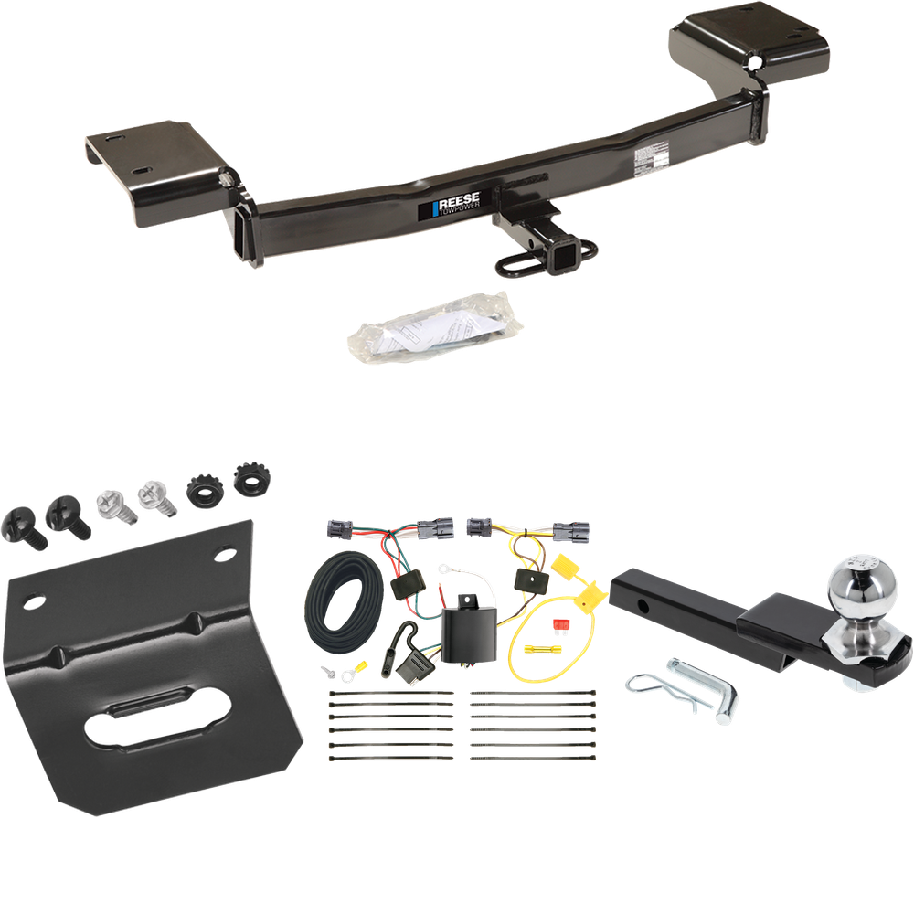 Fits 2010-2015 Hyundai Tucson Trailer Hitch Tow PKG w/ 4-Flat Wiring Harness + Interlock Starter Kit w/ 2" Ball 1-1/4" Drop 3/4" Rise + Wiring Bracket By Reese Towpower