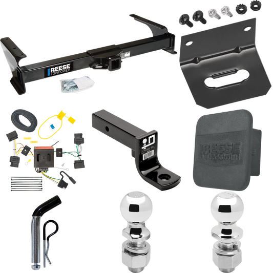 Fits 2009-2012 Ford E-350 Econoline Super Duty Trailer Hitch Tow PKG w/ 4-Flat Wiring Harness + Ball Mount w/ 4" Drop + Pin/Clip + 2" Ball + 2-5/16" Ball + Hitch Cover + Wiring Bracket (For (Prepped Class II Tow Package) Models) By Reese Towpower