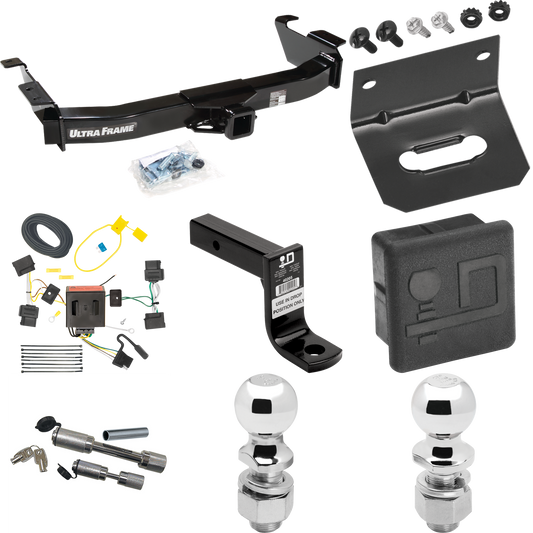 Fits 2008-2014 Ford E-350 Econoline Super Duty Trailer Hitch Tow PKG w/ 4-Flat Wiring Harness + Ball Mount w/ 6" Drop + Dual Hitch & Coupler Locks + 2" Ball + 2-5/16" Ball + Hitch Cover + Wiring Bracket By Draw-Tite