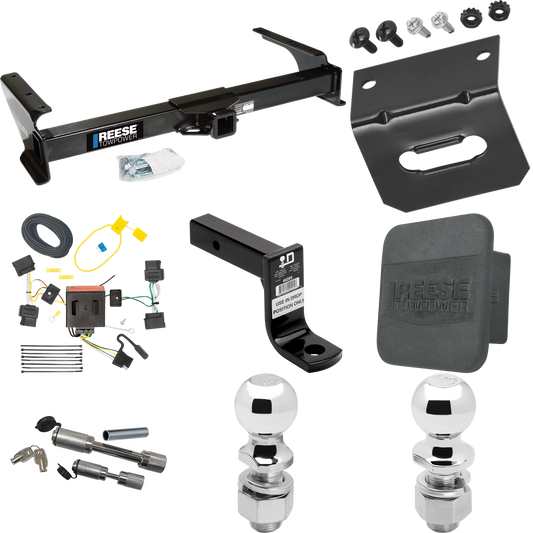 Fits 2009-2012 Ford E-150 Econoline Trailer Hitch Tow PKG w/ 4-Flat Wiring Harness + Ball Mount w/ 6" Drop + Dual Hitch & Coupler Locks + 2" Ball + 2-5/16" Ball + Hitch Cover + Wiring Bracket (For (Prepped Class II Tow Package) Models) By Reese Towpo