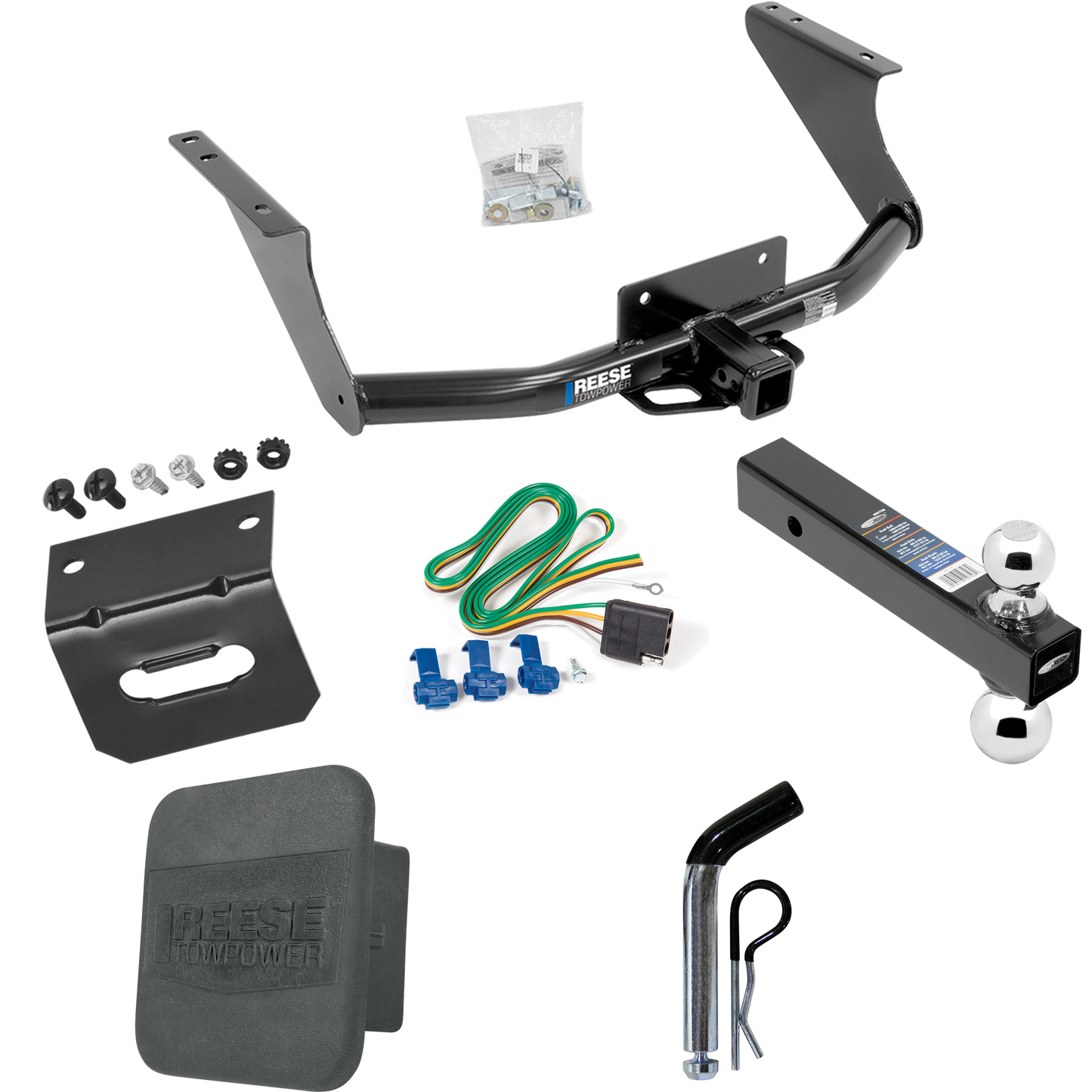 Fits 2019-2023 RAM 1500 Classic Trailer Hitch Tow PKG w/ 4-Flat Wiring Harness + Dual Ball Ball Mount 2" & 2-5/16" Trailer Balls + Pin/Clip + Hitch Cover + Wiring Bracket By Reese Towpower