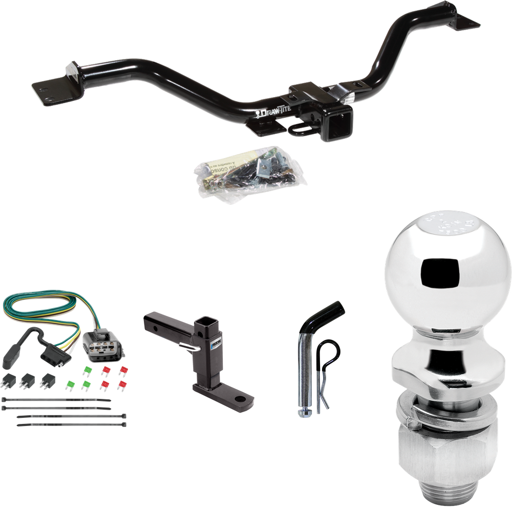 Fits 2013-2016 GMC Acadia Trailer Hitch Tow PKG w/ 4-Flat Wiring Harness + Adjustable Drop Rise Ball Mount + Pin/Clip + 2" Ball By Draw-Tite