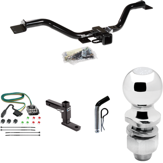 Fits 2013-2016 GMC Acadia Trailer Hitch Tow PKG w/ 4-Flat Wiring Harness + Adjustable Drop Rise Ball Mount + Pin/Clip + 2" Ball By Draw-Tite