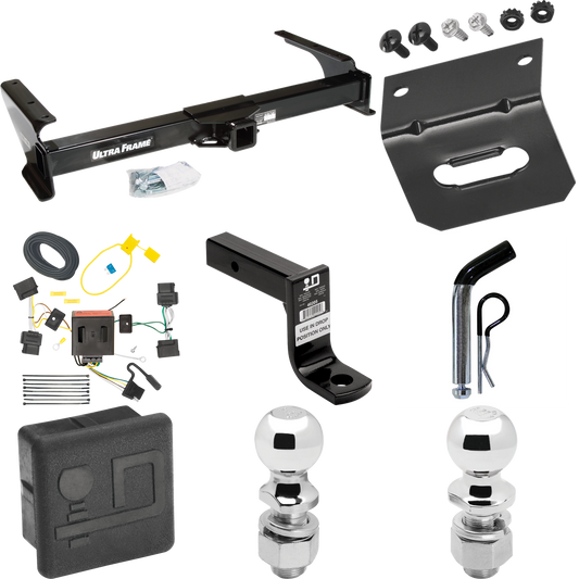 Fits 2009-2012 Ford E-250 Econoline Trailer Hitch Tow PKG w/ 4-Flat Wiring Harness + Ball Mount w/ 6" Drop + Pin/Clip + 2" Ball + 2-5/16" Ball + Hitch Cover + Wiring Bracket (For (Prepped Class II Tow Package) Models) By Draw-Tite