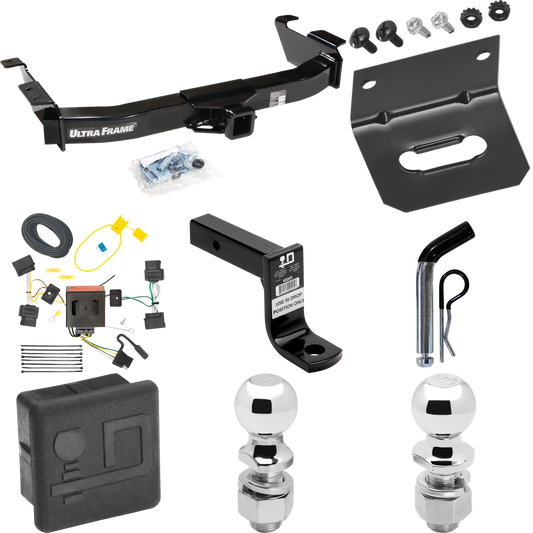 Fits 2009-2012 Ford E-250 Econoline Trailer Hitch Tow PKG w/ 4-Flat Wiring Harness + Ball Mount w/ 6" Drop + Pin/Clip + 2" Ball + 2-5/16" Ball + Hitch Cover + Wiring Bracket (For (Prepped Class II Tow Package) Models) By Draw-Tite