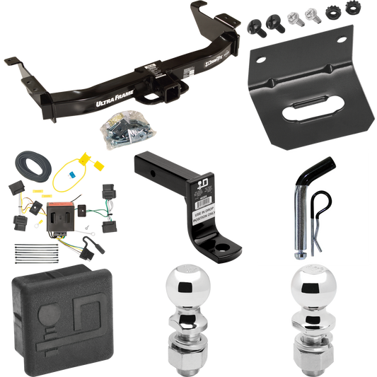 Fits 2008-2014 Ford E-250 Econoline Trailer Hitch Tow PKG w/ 4-Flat Wiring Harness + Ball Mount w/ 6" Drop + Pin/Clip + 2" Ball + 2-5/16" Ball + Hitch Cover + Wiring Bracket By Draw-Tite