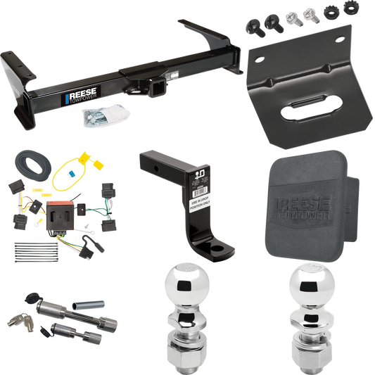 Fits 2009-2012 Ford E-150 Econoline Trailer Hitch Tow PKG w/ 4-Flat Wiring Harness + Ball Mount w/ 8" Drop + Dual Hitch & Coupler Locks + 2" Ball + 2-5/16" Ball + Hitch Cover + Wiring Bracket (For (Prepped Class II Tow Package) Models) By Reese Towpo