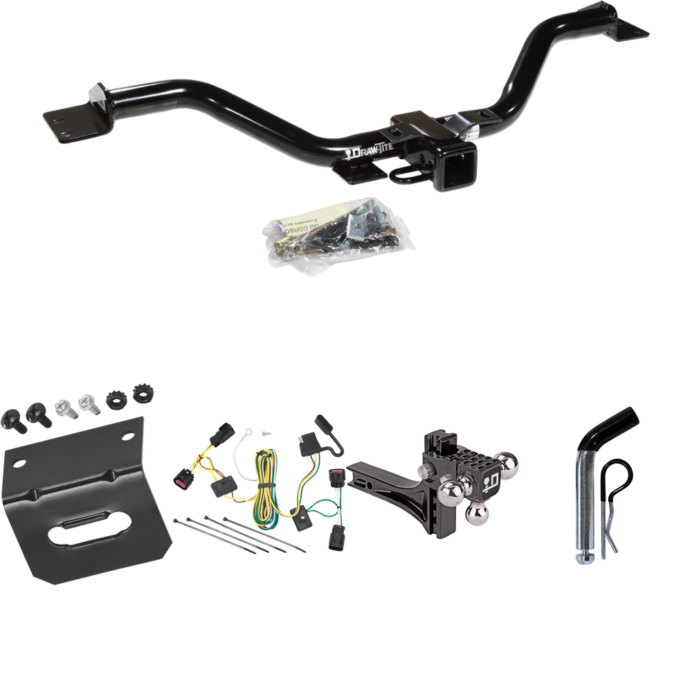 Fits 2008-2012 Buick Enclave Trailer Hitch Tow PKG w/ 4-Flat Wiring Harness + Adjustable Drop Rise Triple Ball Ball Mount 1-7/8" & 2" & 2-5/16" Trailer Balls + Pin/Clip + Wiring Bracket By Draw-Tite