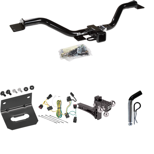 Fits 2008-2012 Buick Enclave Trailer Hitch Tow PKG w/ 4-Flat Wiring Harness + Adjustable Drop Rise Triple Ball Ball Mount 1-7/8" & 2" & 2-5/16" Trailer Balls + Pin/Clip + Wiring Bracket By Draw-Tite