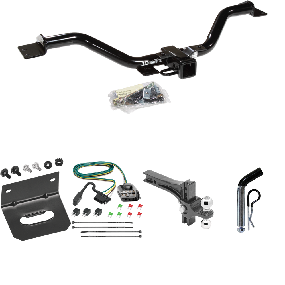 Fits 2013-2017 Buick Enclave Trailer Hitch Tow PKG w/ 4-Flat Wiring Harness + Dual Adjustable Drop Rise Ball Ball Mount 2" & 2-5/16" Trailer Balls + Pin/Clip + Wiring Bracket By Draw-Tite