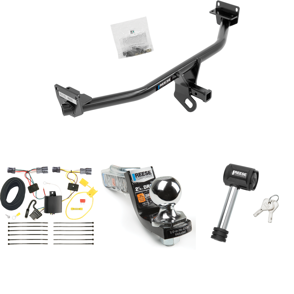 Fits 2016-2018 Hyundai Tucson Trailer Hitch Tow PKG w/ 4-Flat Wiring Harness + Interlock Starter Kit w/ 2" Ball 2-1/2" Drop 2" Rise + Hitch Lock By Reese Towpower