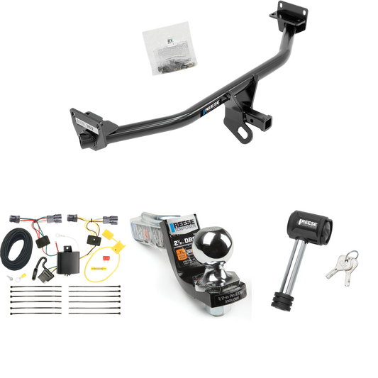 Fits 2016-2018 Hyundai Tucson Trailer Hitch Tow PKG w/ 4-Flat Wiring Harness + Interlock Starter Kit w/ 2" Ball 2-1/2" Drop 2" Rise + Hitch Lock By Reese Towpower